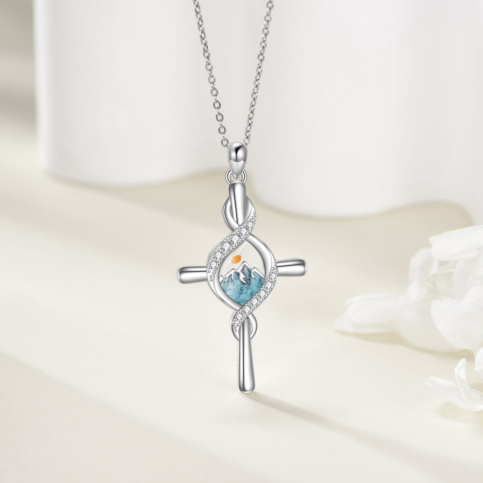 Women's 925 Sterling Silver Mustard Seed Cross Necklace